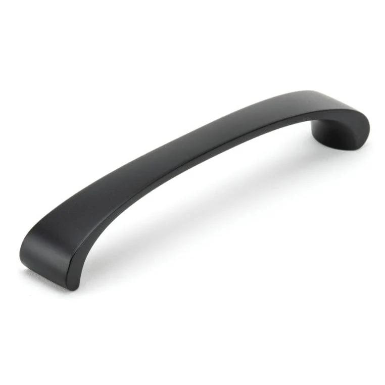Contemporary Arched Pull with Rounded Flared Ends - 5-1/16" Center-to-Center - 5-5/8" OL - Matte Black